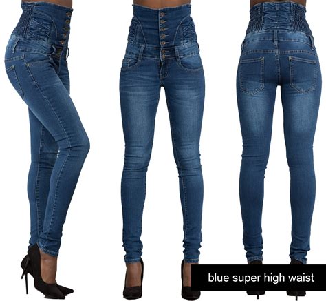 Womens Ladies High Waisted Blue Skinny Fit Jeans Stretch Denim Jegging Size 6 16 Ebay