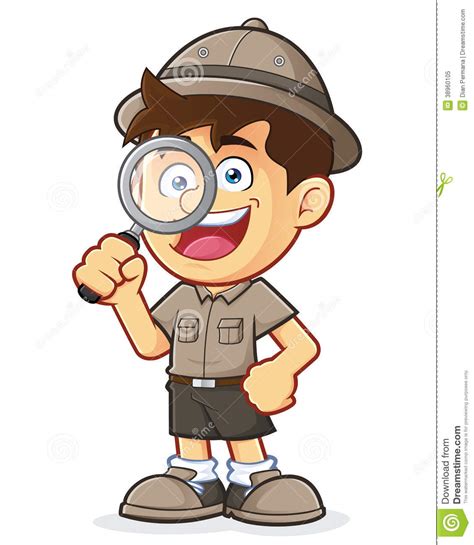 Boy Scout Or Explorer Boy With Magnifying Glass Stock