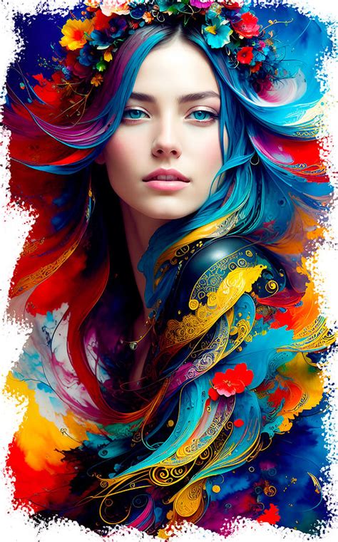 Beautiful Colorful Floral Woman Digital Art By Franklin Flores Fine Art America