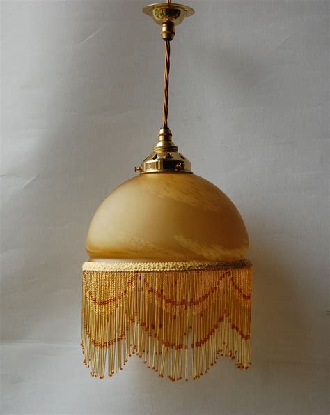 One Amber Bead Fringe Shade Pendant Lamp No20 English Lamp Company