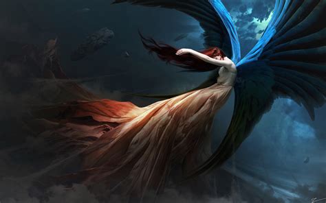 fantasy angel redhead wings hd artist 4k wallpapers images backgrounds photos and pictures