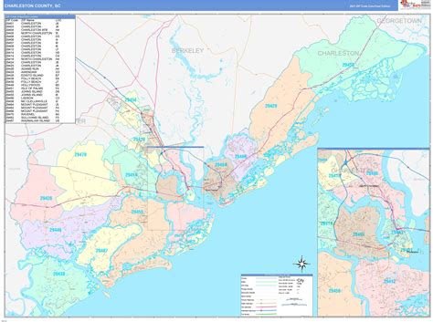 Charleston County, SC Wall Map Color Cast Style by MarketMAPS