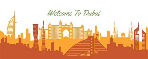 Travel Poster With Welcome To Dubai Famous Landmark In Paper Cut Style