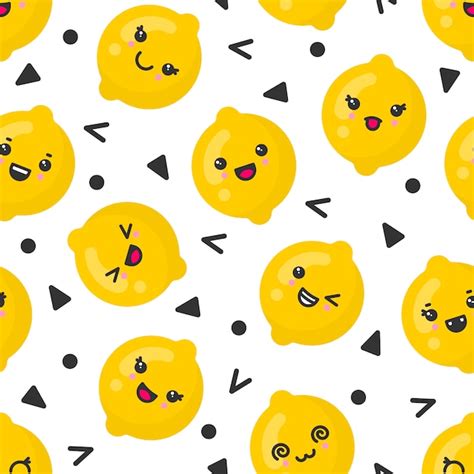 Premium Vector Cute Smiling Lemon Fruits Seamless Pattern On White