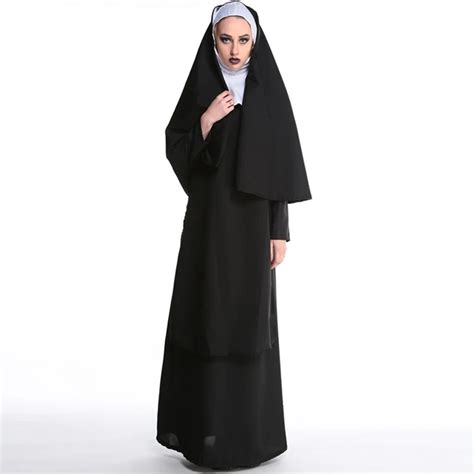 Wholesale Virgin Mary Nuns Costumes For Women Sexy Long Black Nuns Costume Arabic Religion