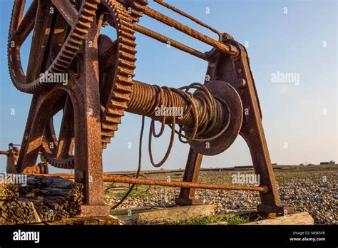 Old Rusty Fishermans Boat Winch Stock Photo Alamy