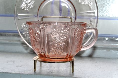 Pink Depression Glass Cup And Saucer Sharon Cabbage Rose Vintage 1930s
