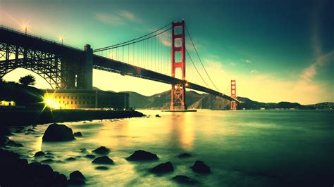 Вечерний мост Золотые Ворота в Сан Франциско обои для рабочего стола