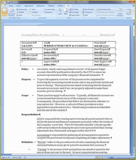 Free Policy And Procedure Manual Template Of Accounting