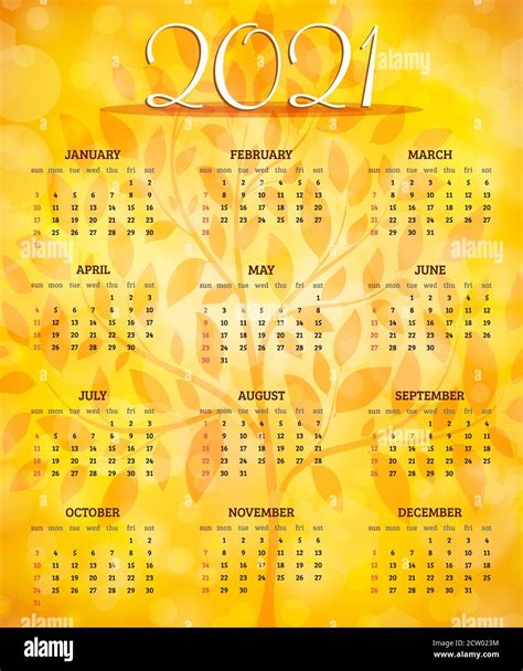 Calendario Vector Otoño 2021 Año Con Semana Comienza A Partir Del