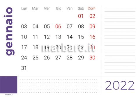 Calendario 2022 Mensile In Pdf Da Stampare Scaricalo Adesso