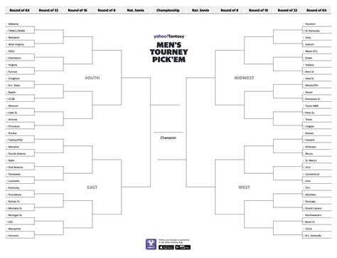 Ncaa Tournament Printable Mens Bracket For March Madness Trendradars