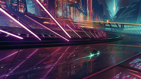 Neon Cyberpunk Tron Cityscape Futuristic City Science Fiction