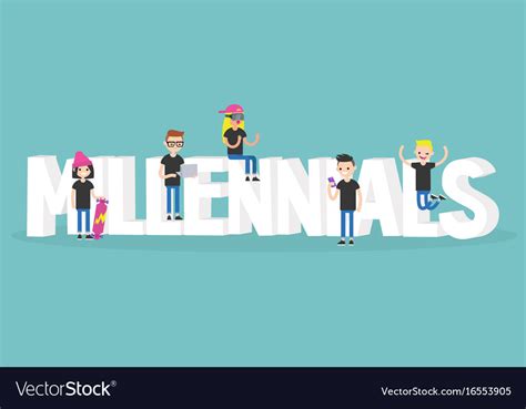Millennial Sign Young Modern Characters Sitting Vector Image