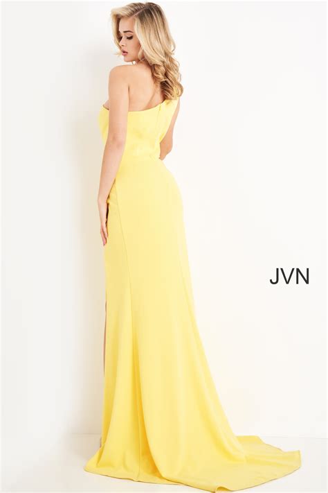 Jvn03140 Yellow One Shoulder Bow Sheath Prom Dress