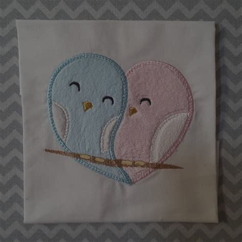 Applique Machine Embroidery Design Cute Lovebirds For Babies Etsy