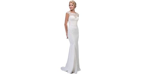 Eureka Fashion Bridal Lace Illusion Bateau Satin Wedding Dress In White