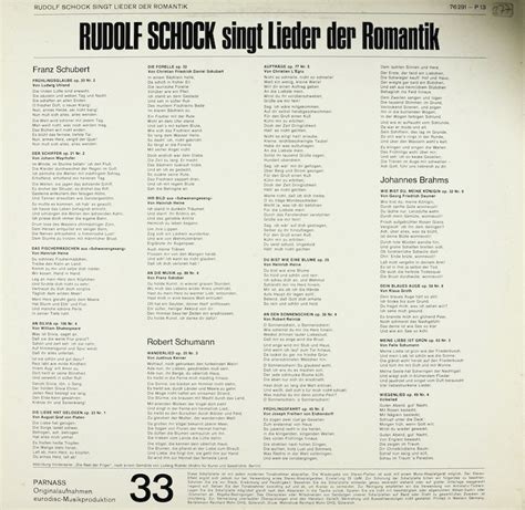 Rudolf Schock Singt Lieder Der Romantik Bertelsmann Vinyl Collection