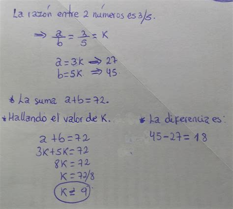 La Razon Entre Dos Numeros Es 35 Determina La Diferencia Entre Ellos