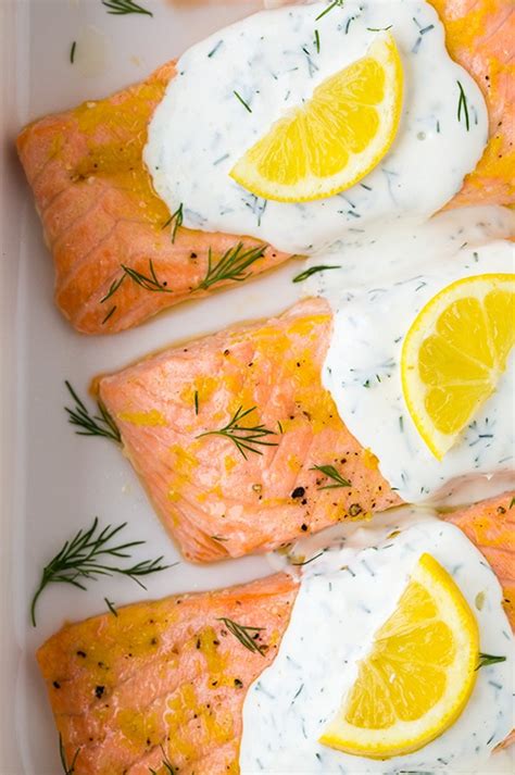 Baked Lemon Salmon With Creamy Dill Sauce Cooking Classy