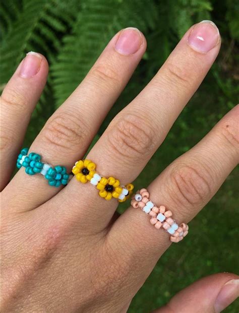 Seed Bead Ring Beaded Ring Flower Ring Ring Summer Etsy Diy Beaded Rings Beaded Jewelry