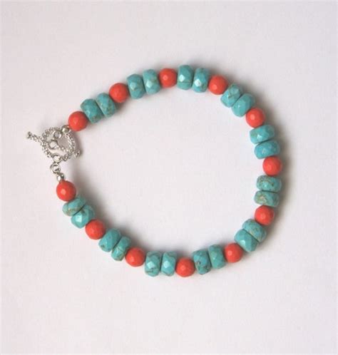 Items Similar To Turquoise And Coral Bracelet Beaded Bracelet With