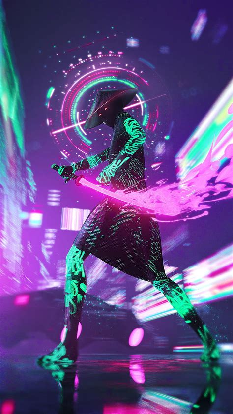 1080x1920 Cyber Punk Neon With Sword Iphone 76s6 Plus Pixel Xl One
