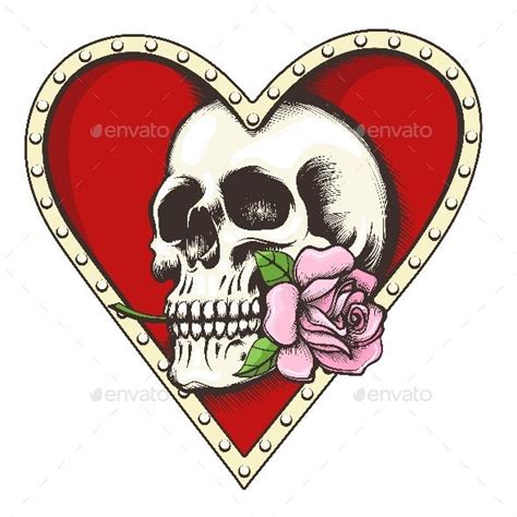 Skull With Rose In A Heart Shaped Hole By Olena1983 Graphicriver