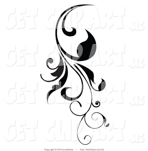 Clip Art Of A Vertical Black Scroll Vine Design Element