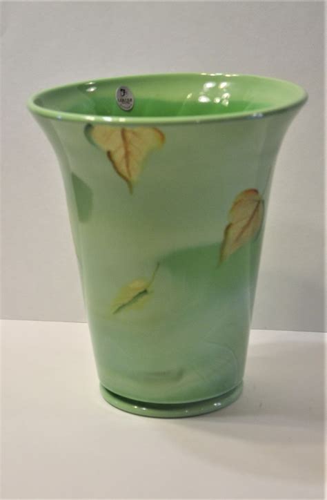 Vintage Fenton Art Glass Vase Signed D Fredrick Large Green Etsy
