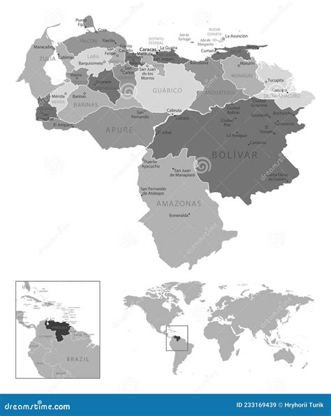 Mapa Blanco Y Negro Altamente Detallado De Venezuela Ilustración Del
