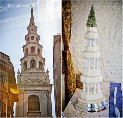 Three tier to serve 90: St Bride's Church Wedding Cake - Little Bear Cakery