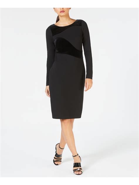 Calvin Klein Womens Black Long Sleeve Below The Knee Sheath Dress 10 Ebay