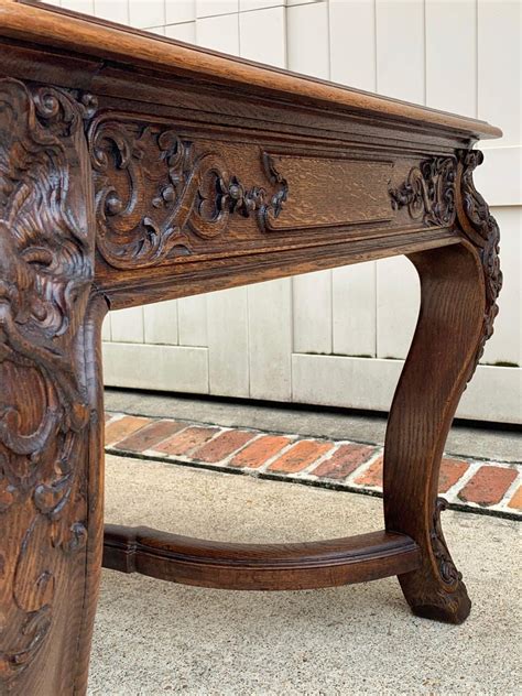 19th Century French Carved Oak Dining Conference Table Louis Xiv