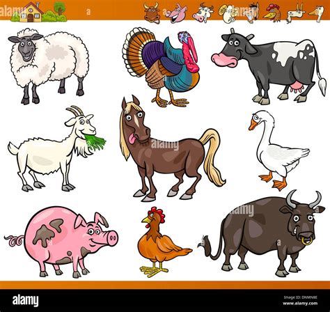 Cartoon Illustration Set Of Happy Farm And Livestock Animals Isolated
