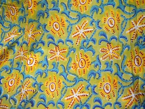 Yellow Block Printed Indian Soft Cotton Fabric By The Yard Etsy