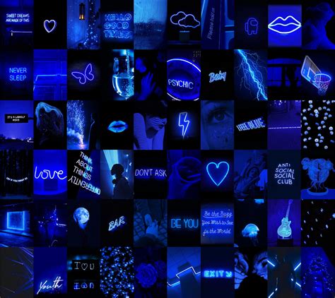 Neon Dark Blue Aesthetic Wall Collage Kit Neon Boujee Photo Etsy