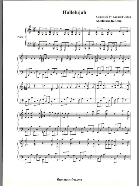 Use your computer keyboard to play hallelujah on virtual the recommended time to play this music sheet is 01:54, as verified by virtual piano legend, mark. Piano Sheet Music — Hallelujah - Leonard Cohen (Piano ...