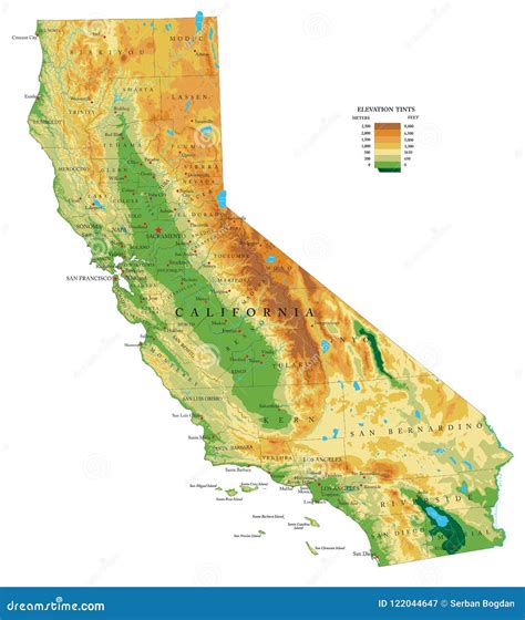 California Physical Map Stock Vector Illustration Of Sacramento