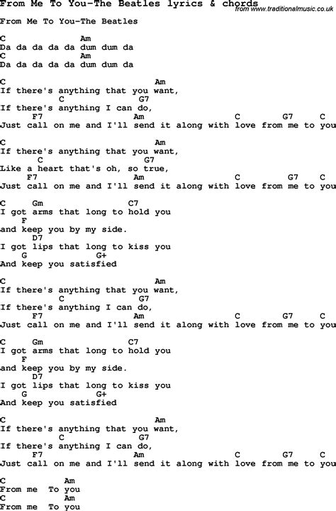 Love Song Lyrics Forfrom Me To You The Beatles With Chords