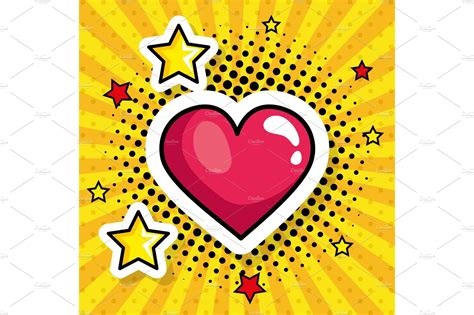 Heart With Stars Pop Art Style Icon Pre Designed Vector Graphics