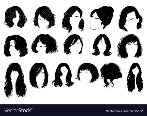 Set Hairstyles For Women Collection Black Vector Image
