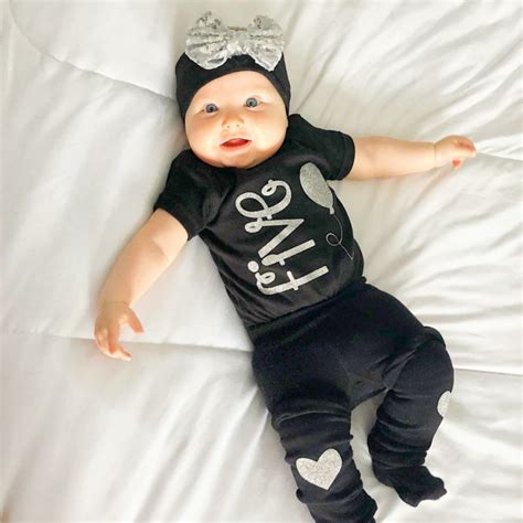 Infant Newborn Baby Girl 5 Month Old Milestone Bodysuit Outfit Five