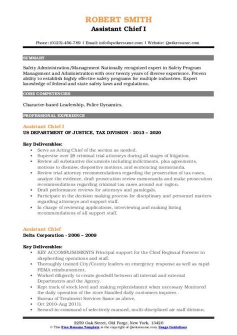 How to write a resume learn how to make a resume that. Assistant Chief Resume Samples | QwikResume