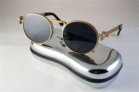 Round Gold Sunglasses Steampunk Style With Spring On Temples Ht 165 Large Hi Tek Webstore