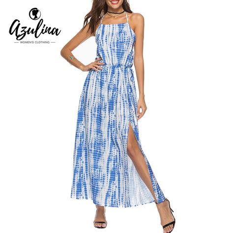 Azulina Tie Dyed Print High Slit Maxi Dress Summer Dress Women Halter