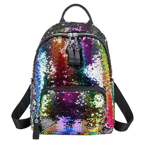 Sequins Bling Teenage Small Backpack For Girls Travel Shoulder Women Bag Sequin Hit Color School
