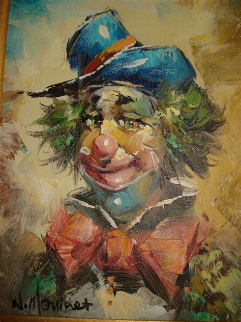 Rare Original Clown Oil Canvas Painting By Listed W Moninet French