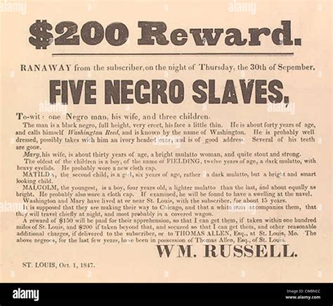 1847 Advertisement For The Return Of A Runaway Slave His Wife And