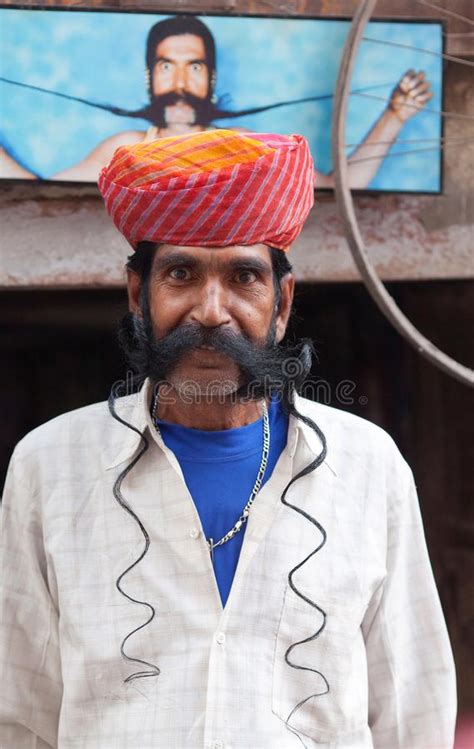 Indian Man Presenting His Long Mustache During Camel Festival In Bikaner Rajasthan India